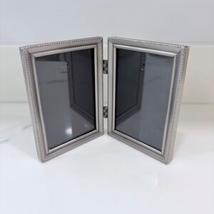 Lawrence Frames Brushed Silver Beaded Double Hinged Picture Frame 3x2 2-Opening
